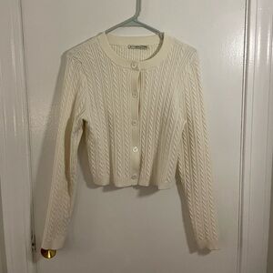 Alice + Olivia cropped white knit cardigan size large